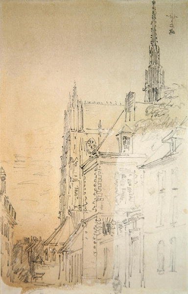 Una catedral en una calle de David Cox
