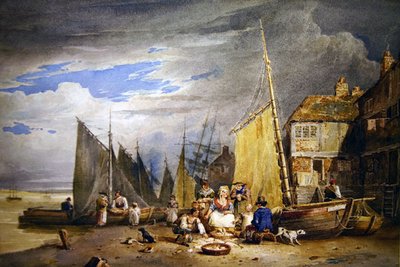 Una pescadera con sus mercancías junto al Támesis de David Cox