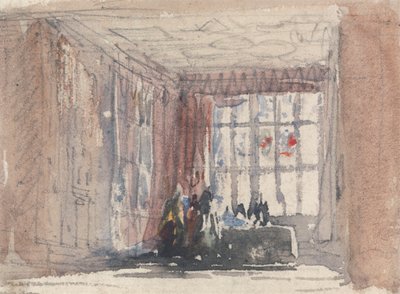 Una habitación Tudor con figuras, posiblemente Hardwick Hall o Haddon Hall de David Cox