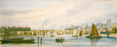 Vista del Puente de Westminster mirando hacia el oeste hacia el Palacio de Lambeth y la Abadía de Westminster de David Cox