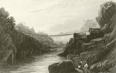 Puente de cuerda de hierba en Teree, Gurwall de David Cox