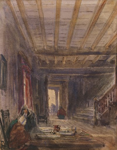Interior con figuras en una mesa de David Cox
