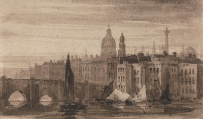 El Viejo Puente de Londres y la Catedral de San Pablo desde el Támesis de David Cox
