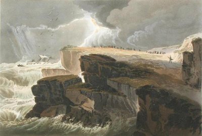 Placa del Libro 10 Tormenta, Vista en la costa de Hastings de Un tratado sobre pintura de paisajes grabado por Richard Reeve, 1813-14 de David Cox