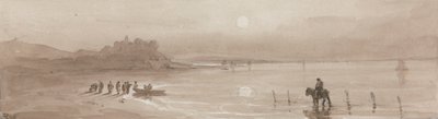 Costa marítima, puesta de sol con el castillo de Harlech de David Cox