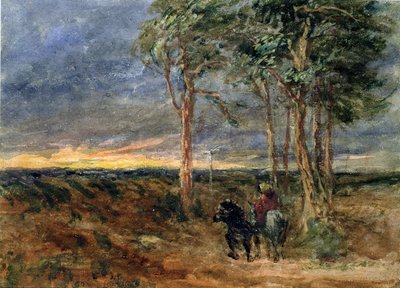 Viajeros acercándose a un poste indicador en un páramo, 1851 de David Cox