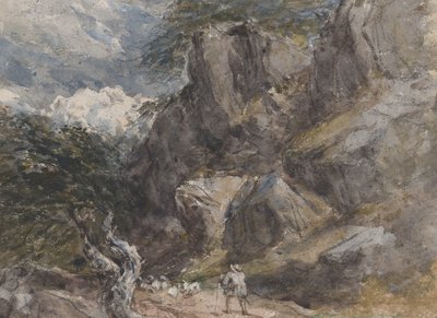 Conduciendo ovejas en un paisaje rocoso de David Cox the elder