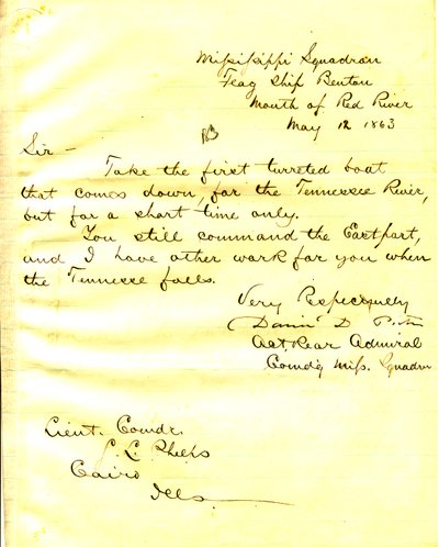 Carta de David D. Porter, U. S. S. Benton, boca del Río Rojo, a Seth Ledyard Phelps, Cairo, Illinois, 12 de mayo de 1863 de David D. Porter