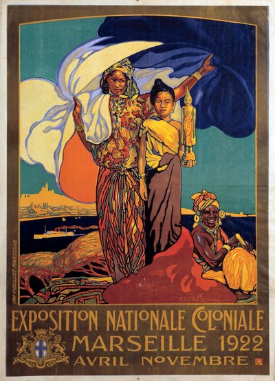 Colonialismo: cartel para la exposición colonial nacional en Marsella. Cartel de David Dellepiane (1866-1932) de David Dellepiane