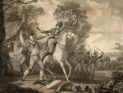 La Valiente Acción de Peter Francisco con Nueve de la Caballería de Tarleton a la vista de una Tropa de Cuatrocientos Hombres, pub. 1814 de David Edwin