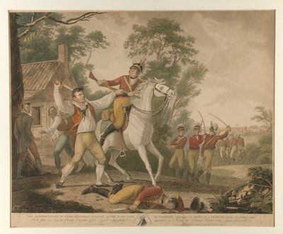 Esta representación de la acción galante de Peter Francisco con nueve de caballería de tartletons a la vista de una tropa de cuatrocientos hombres de David Edwin