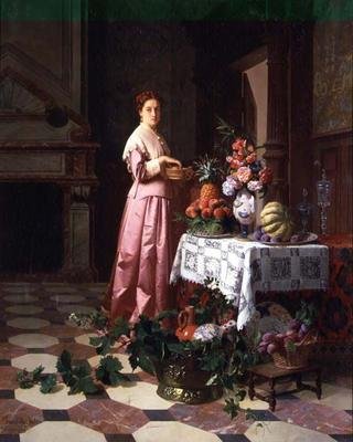 Dama con frutas y flores en una mesa de David Emil Joseph de and Knarren P. Noter