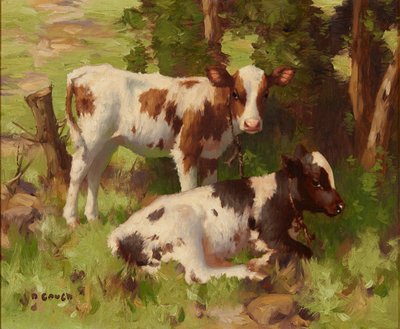 Terneros en un paisaje de verano de David Gauld