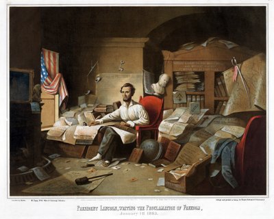 El presidente Lincoln escribiendo la Proclamación de la Libertad, 1 de enero de 1863, 1864 de David Gilmour Blythe