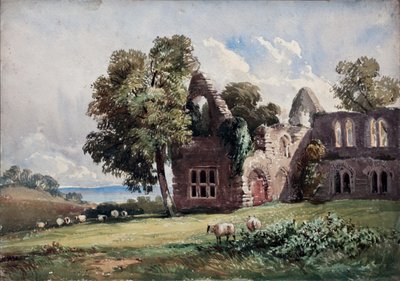 Abadía en ruinas y ovejas de David Hall McKewan