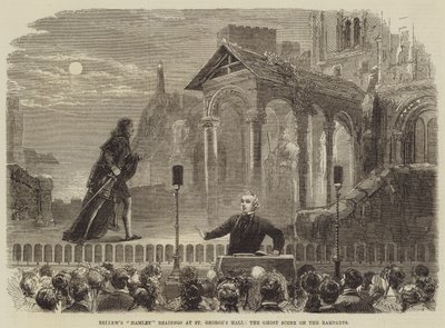 Lecturas de Hamlet de Bellew en el Salón de San Jorge, la Escena del Fantasma en las Murallas de David Henry Friston