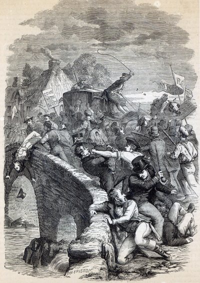 Disturbio electoral en Hawick, 1837, ilustración de 