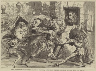 Escena de la Pantomima El Dragón de Wantley, Teatro Drury-Lane, Exterior de Moore Hall de David Henry Friston