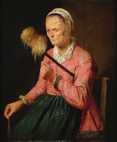 Mujer con rueca de David III Ryckaert