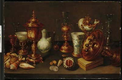 Naturaleza muerta con conchas, con nautilus, jarrones, vasos y ramas de coral de David II Ryckaert
