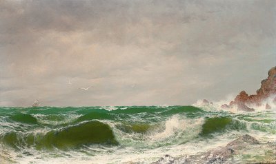 Olas rompiendo en una costa rocosa, 1885 de David James