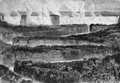 Vista de las grandes cataratas del Zambeze, conocidas como Mosi-oa-Tuny o Victoria Falls, Zambia, grabado de Narrative of Expedition to Zambezi and its tributaries, de David Livingstone (1813-1873) y Charles Livingstone (1821-1873), Londres. de David Livingstone