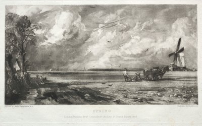 Varios temas de paisaje, característicos del paisaje inglés de cuadros pintados por John Constable, R.A.: Primavera. Un molino en un común. Chubascos de granizo. East Bergholt, Suffolk de David Lucas
