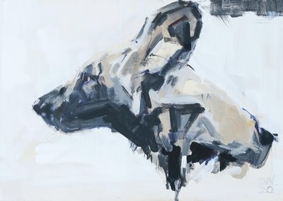 Retrato de perro salvaje africano, 2022 (acrílico sobre panel) de David Mayer