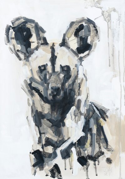 Retrato de perro pintado, 2020 (acrílico sobre panel) de David Mayer