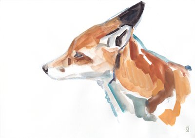 Retrato de zorro rojo, 2021 (gouache/crayón) de David Mayer