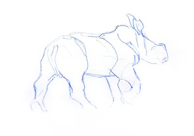 Ternera de rinoceronte blanco, 2020 (crayón sobre papel) de David Mayer