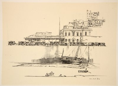 Un depósito de la Cruz Roja Británica en Boulogne, ilustración de "The Western Front", pub. by Country Life Ltd de David Muirhead Bone