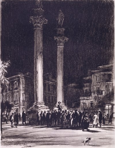 Una barata entre las columnas romanas de la Almeda de Hércules, Sevilla de David Muirhead Bone