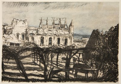 Un jardín de rosas, ilustración de "The Western Front", pub. by Country Life Ltd de David Muirhead Bone