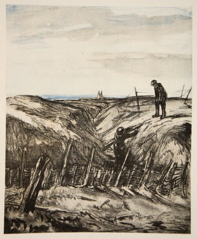 Una trinchera en ruinas, ilustración de "The Western Front", pub. by Country Life Ltd de David Muirhead Bone
