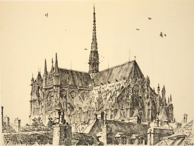 Catedral de Amiens, ilustración de "The Western Front", pub. by Country Life Ltd de David Muirhead Bone