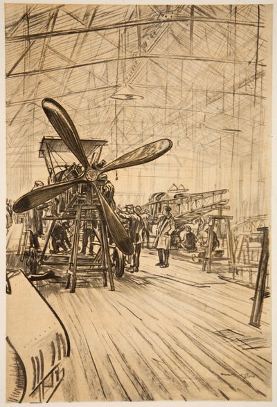 Un avión en el cepo, ilustración de "The Western Front", pub. by Country Life Ltd de David Muirhead Bone