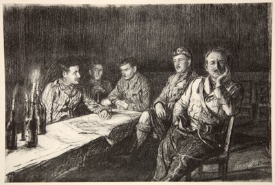Comedor de oficiales Gordon Highlander, ilustración de "The Western Front", pub. by Country Life Ltd de David Muirhead Bone