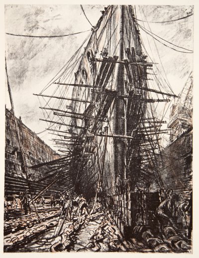 HMS Lion en dique seco, ilustración de "The Western Front", pub. by Country Life Ltd de David Muirhead Bone
