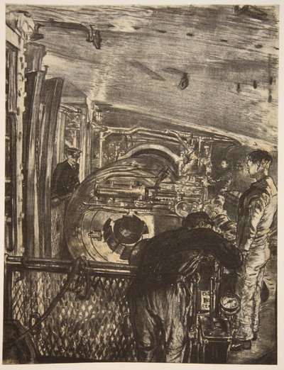 Interior de la torreta, ilustración de "The Western Front", pub. by Country Life Ltd de David Muirhead Bone