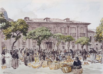 Mercado frente a un palacio, Oviedo de David Muirhead Bone