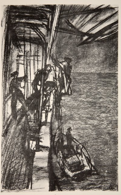 Off Havre: llevando al piloto a bordo de un barco hospital, ilustración de 