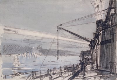 Searchlight at Scapa Flow (acuarela sobre papel) de David Muirhead Bone