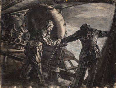 Study for Winter Mine-Laying off Iceland, c.1942 (carboncillo y tiza de color sobre papel) de David Muirhead Bone