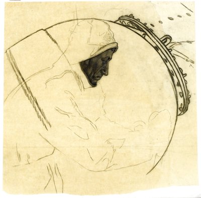 Study for Winter Mine-Laying off Iceland, c.1942, cat 5 (lápiz de carbón conte sobre papel vegetal) de David Muirhead Bone
