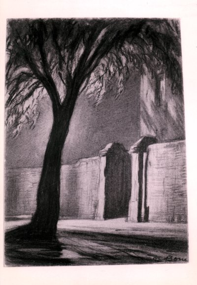 Noche suburbana, c.1920 (carboncillo) de David Muirhead Bone