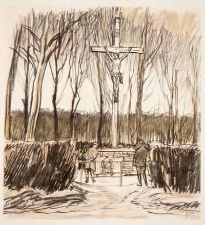 The Memorial on the field of Agincourt, ilustración de "The Western Front", pub. by Country Life Ltd de David Muirhead Bone