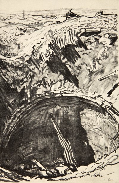 La fosa de la Granja Mouquet, ilustración de "The Western Front", pub. by Country Life Ltd de David Muirhead Bone