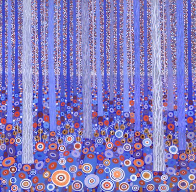 Bosque azul anaranjado, 2015 (acrílico sobre lienzo) de David Newton