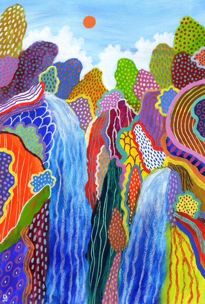 Mundo flotante 24, 2023 (acrílico y pastel al óleo sobre papel) de David Newton